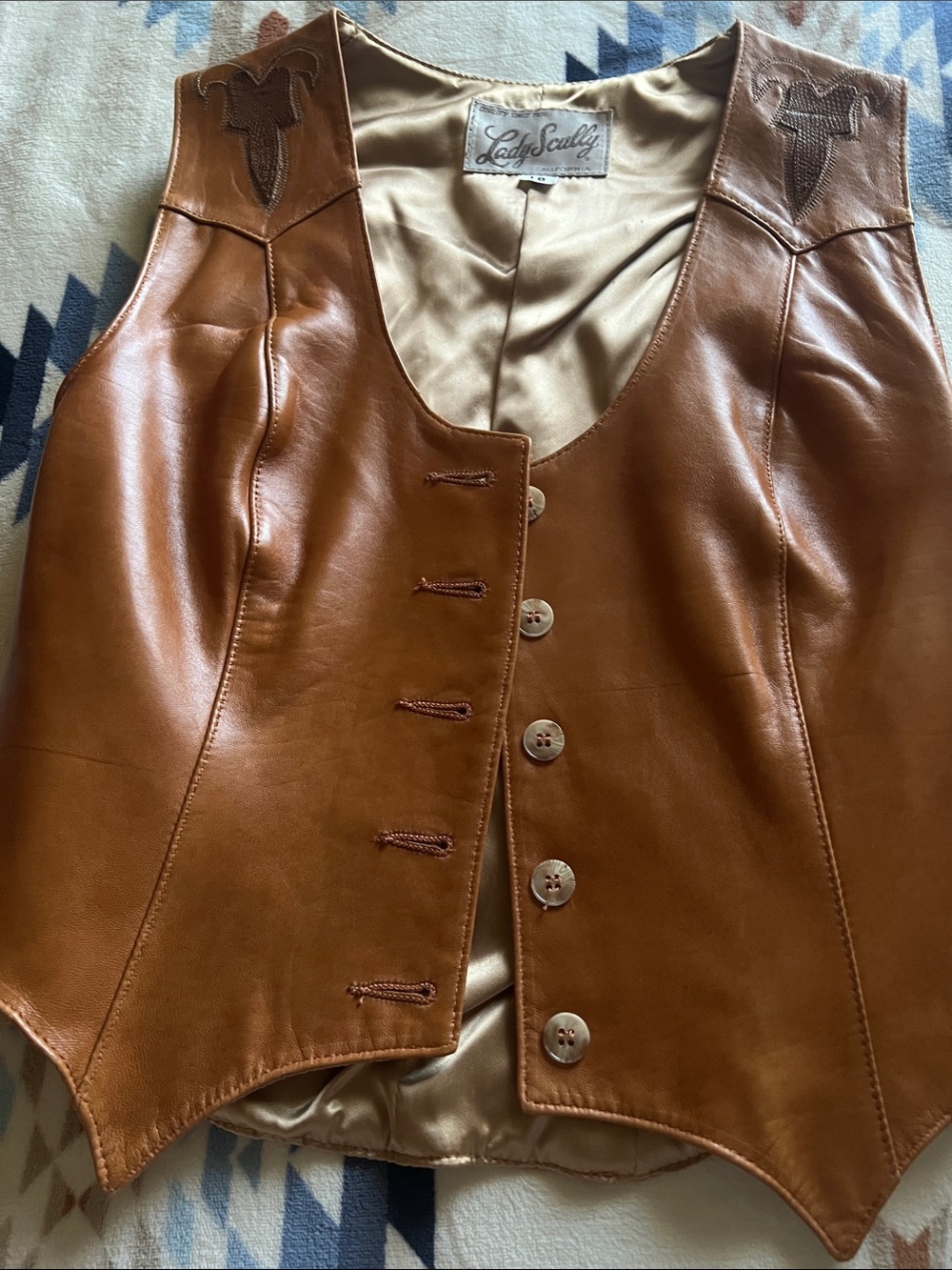 Scully Cognac Brown Leather Western Button Vest